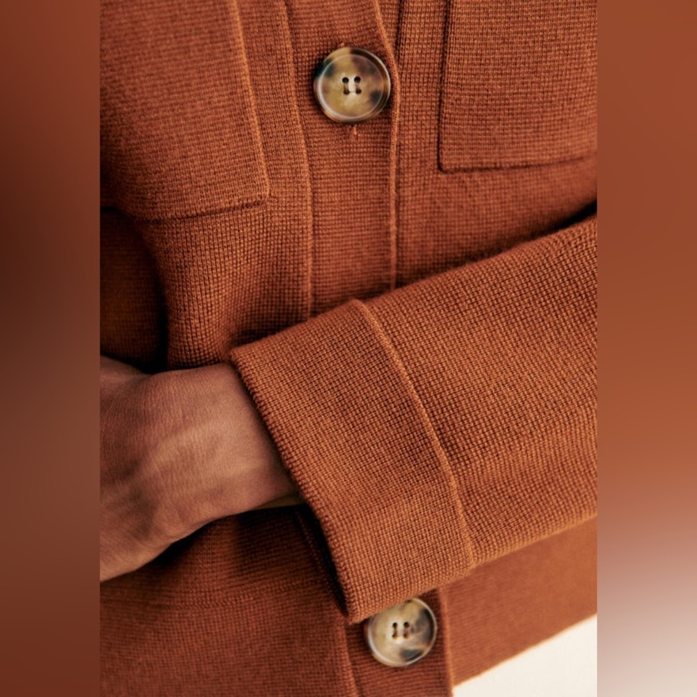 Sezane Rust-Brown Button Front Pocket Sweater - Picture 5 of 5